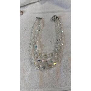 Triple Strand Crystal Beaded Necklace